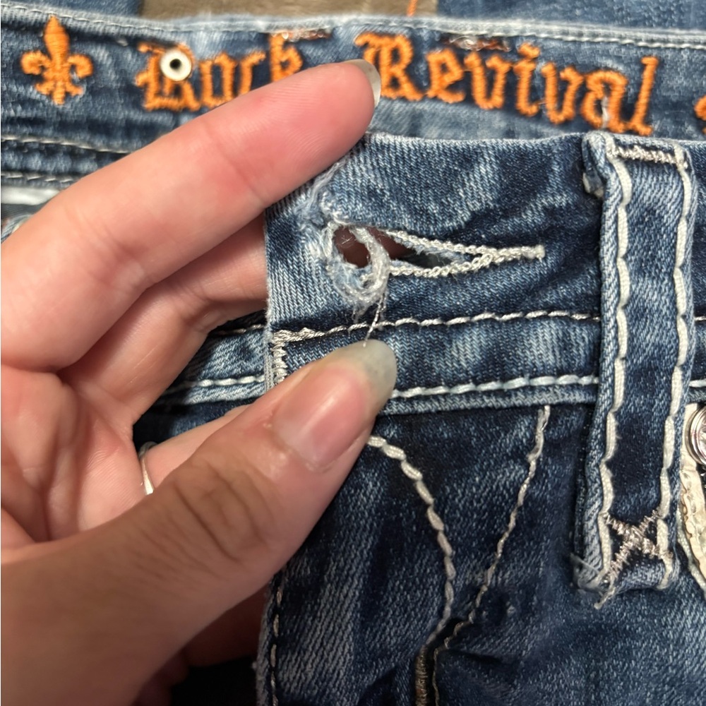 Rock Revival Blue Boot Cut Jeans with Decorative Stitching - Picture 15 of 16